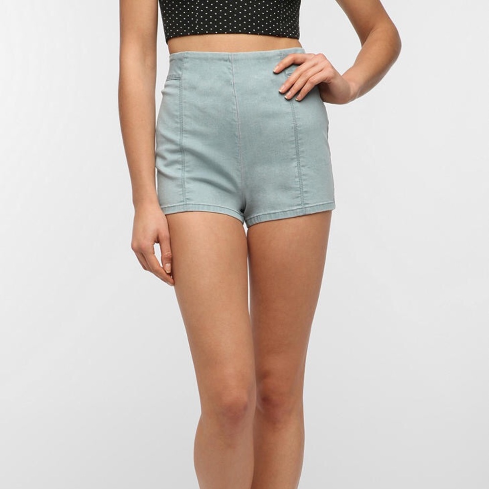 High waisted, light blue shorts